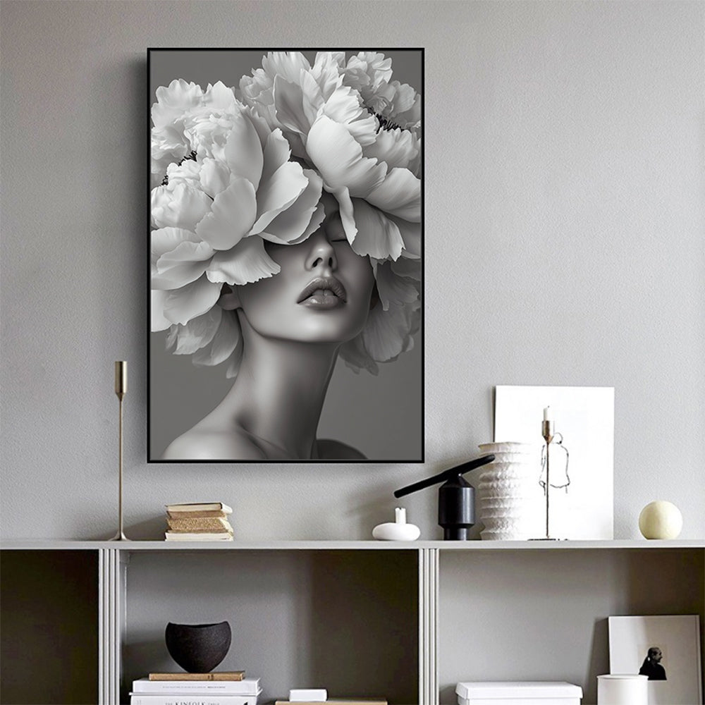 Floral Beauty - Monochromatic Elegance Canvas Wall Art
