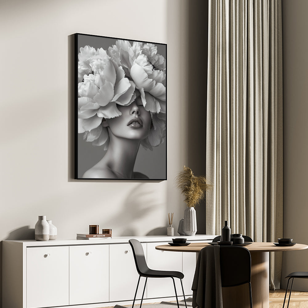 Floral Beauty - Monochromatic Elegance Canvas Wall Art