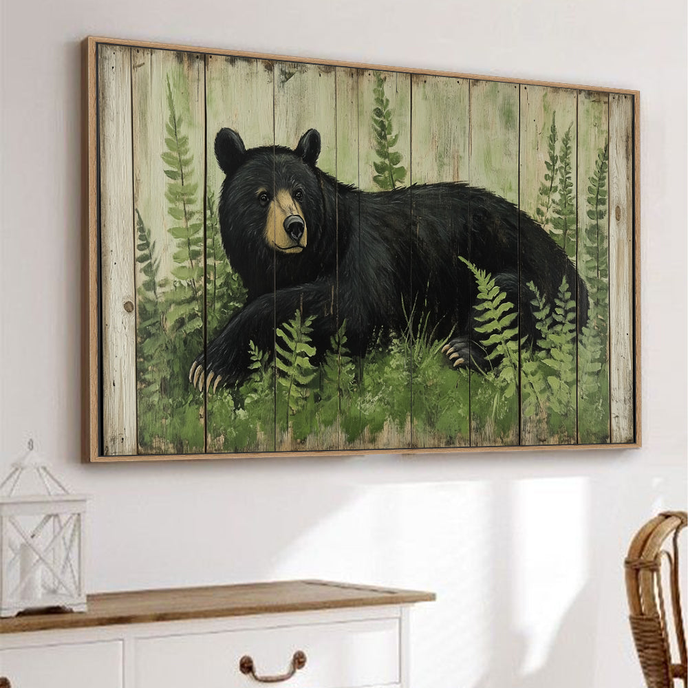 Rustic Black Bear In Ferns Canvas Wall Art
