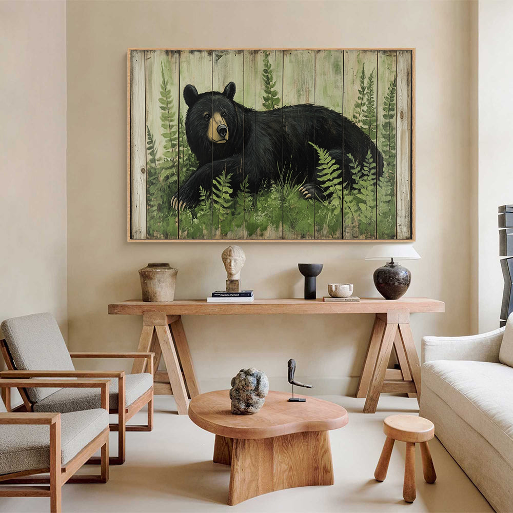 Rustic Black Bear In Ferns Canvas Wall Art