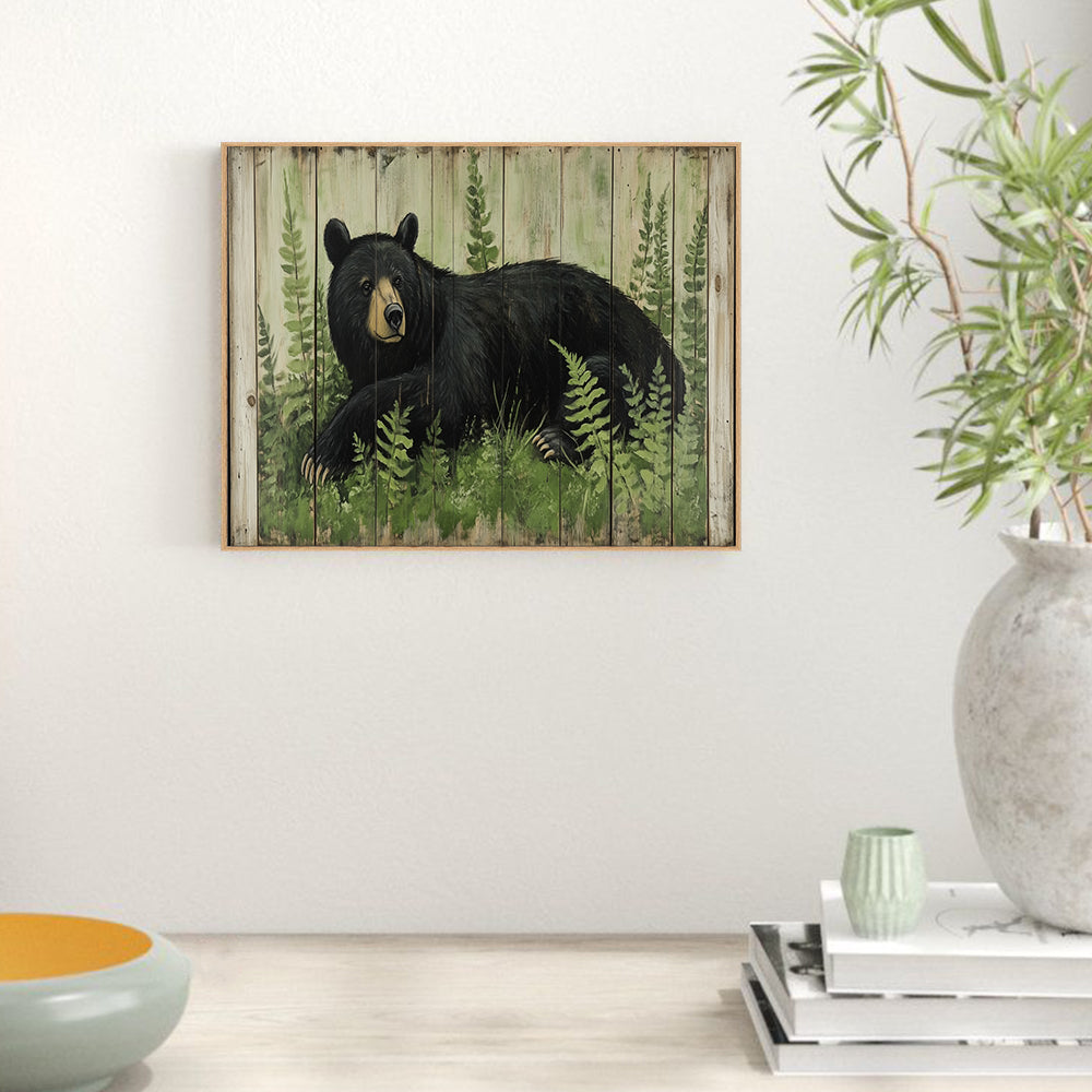Rustic Black Bear In Ferns Canvas Wall Art