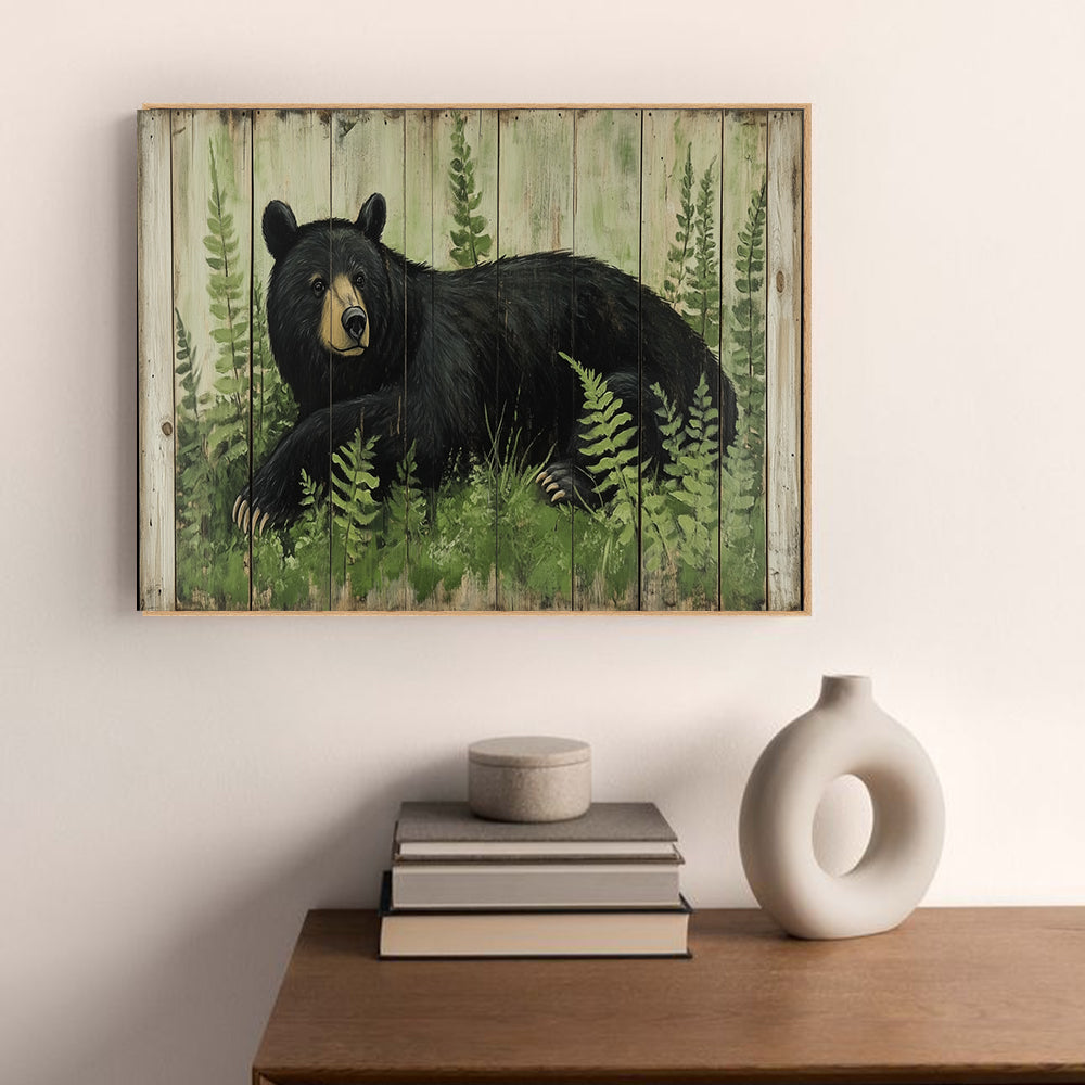 Rustic Black Bear In Ferns Canvas Wall Art