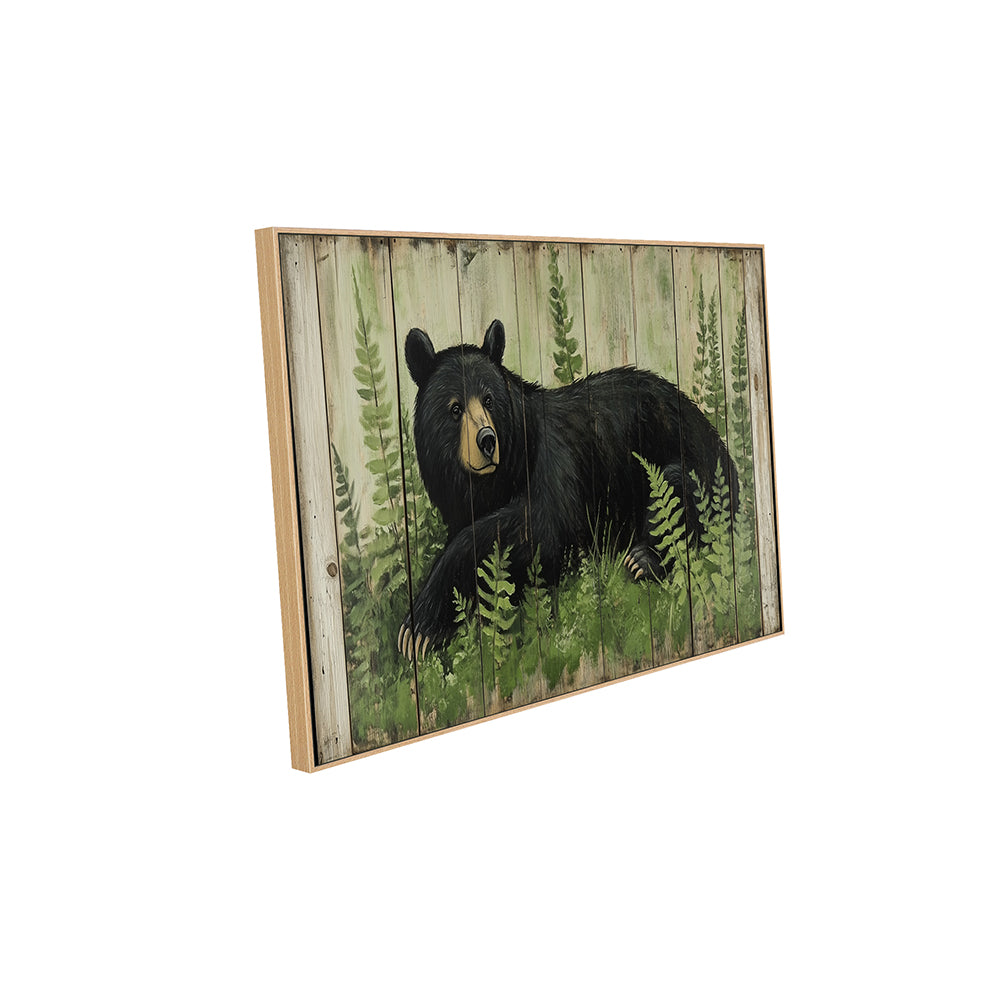 Rustic Black Bear In Ferns Canvas Wall Art