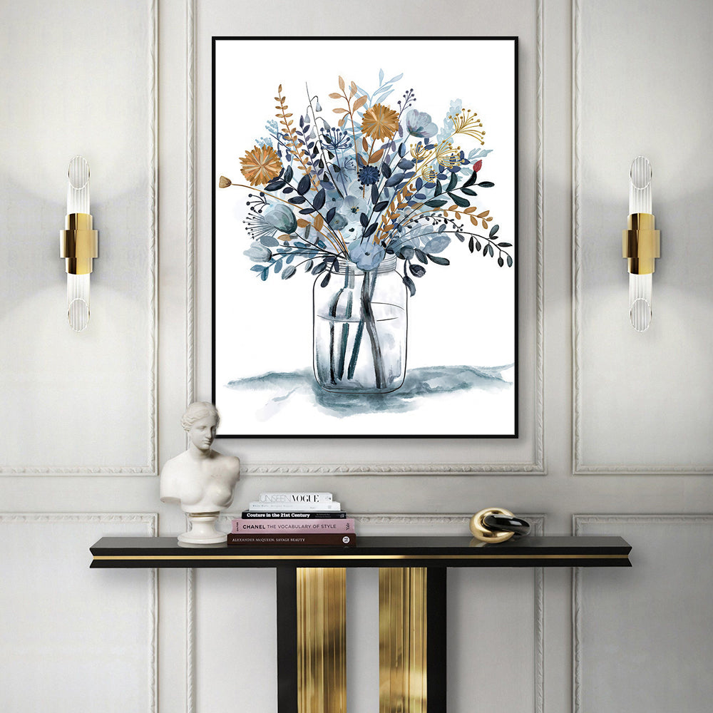 Rustic Floral Mason Jar Canvas Wall Art – Elegant Watercolor Botanical Print