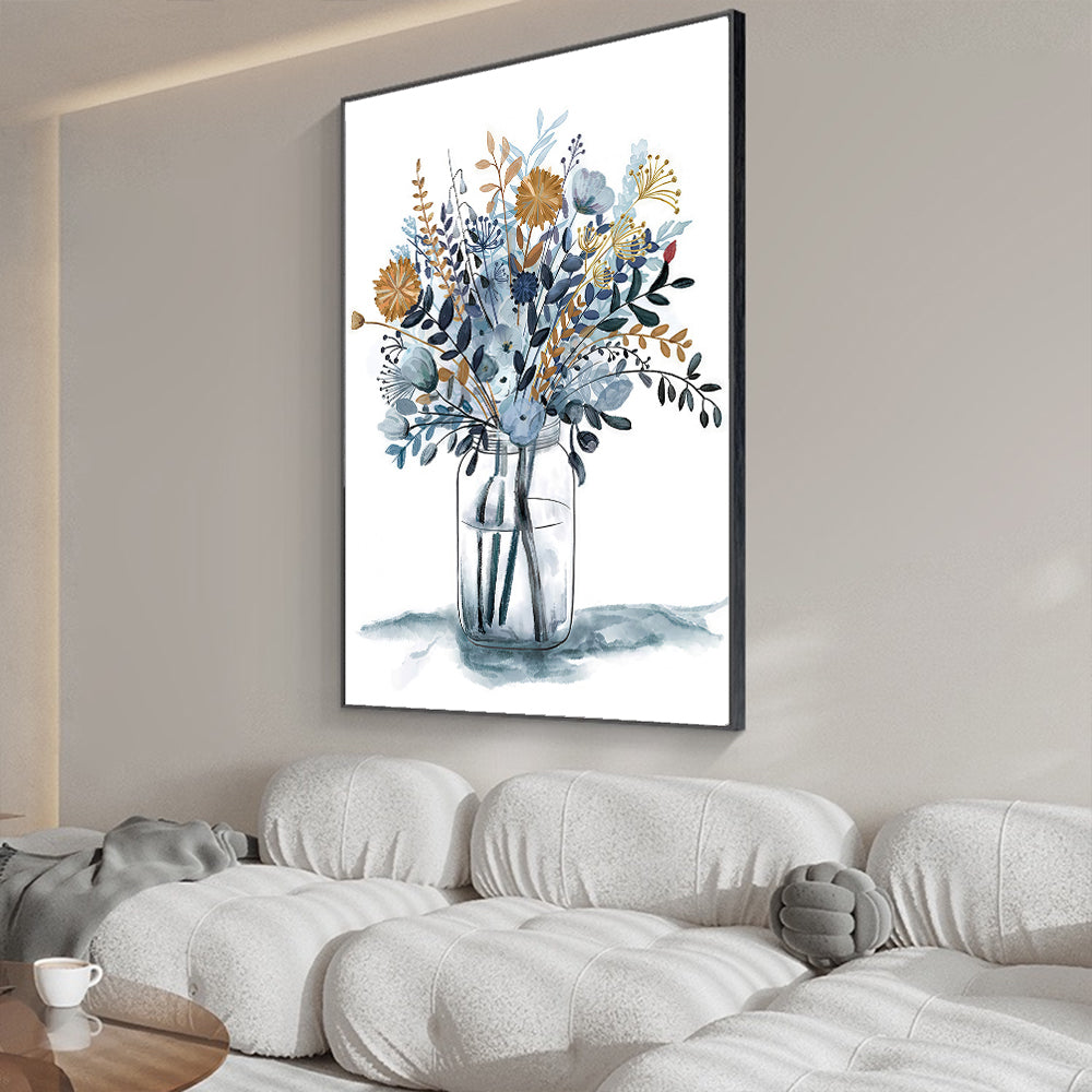 Rustic Floral Mason Jar Canvas Wall Art – Elegant Watercolor Botanical Print