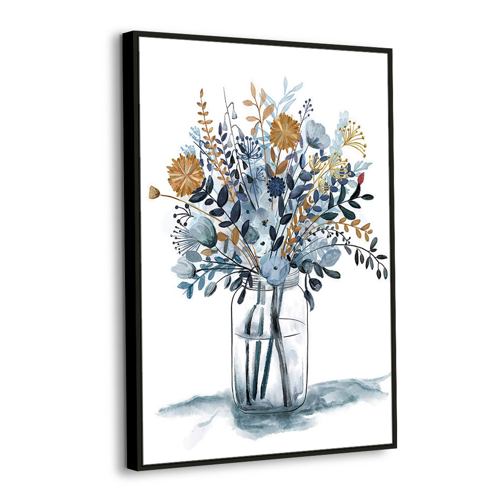 Rustic Floral Mason Jar Canvas Wall Art – Elegant Watercolor Botanical Print