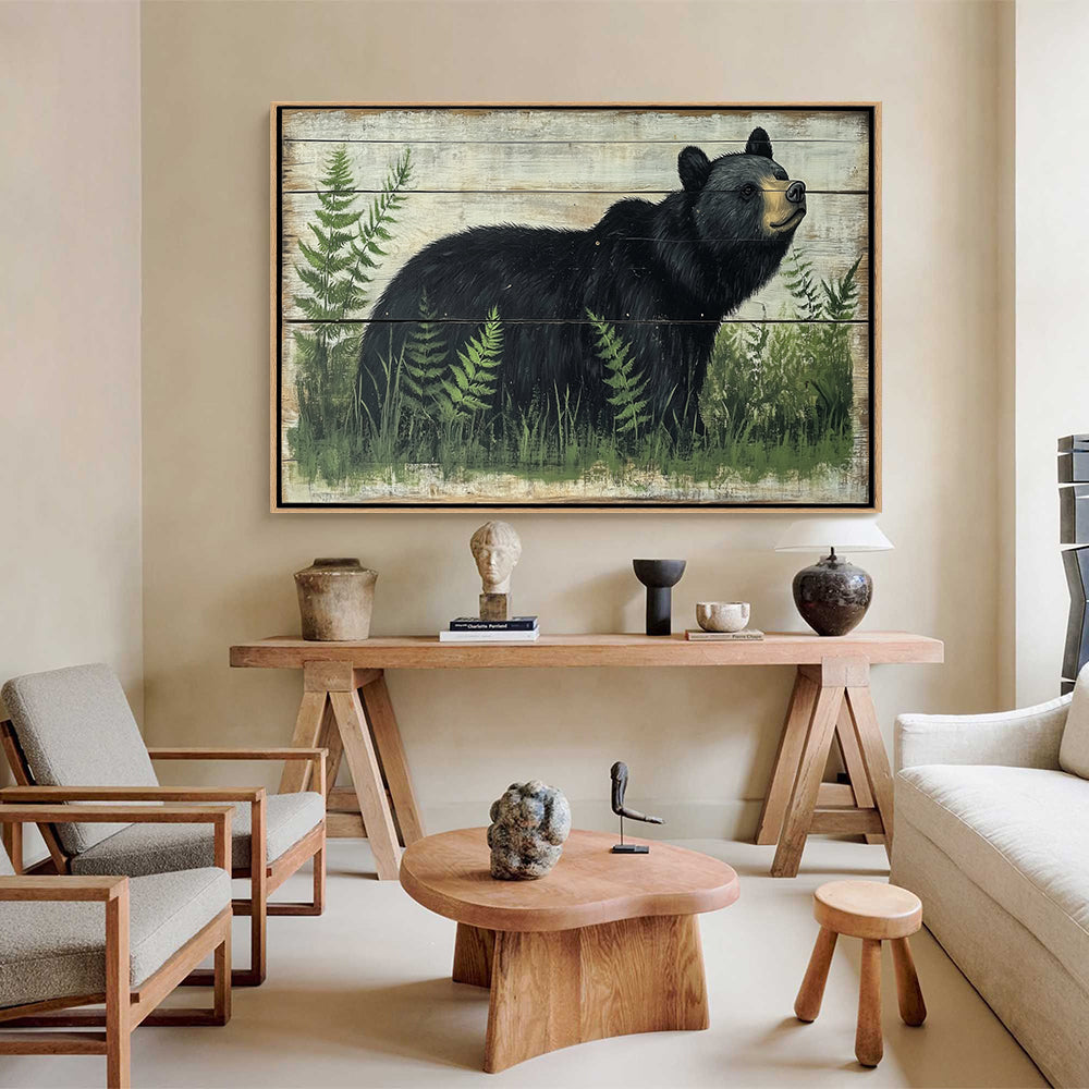 Majestic Black Bear With Rustic Charm Canvas Wall Art