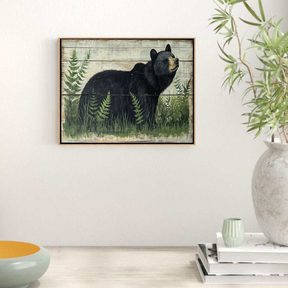 Majestic Black Bear With Rustic Charm Canvas Wall Art