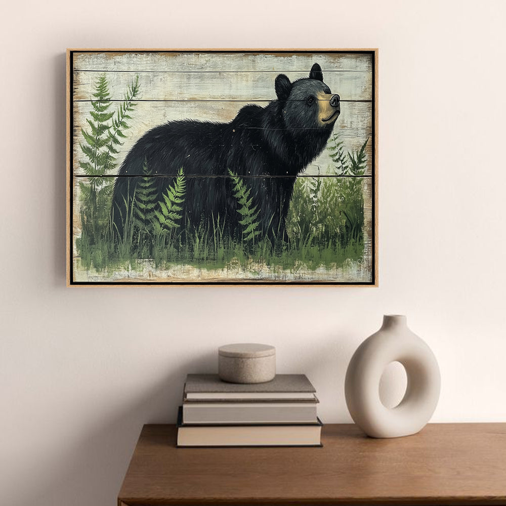 Majestic Black Bear With Rustic Charm Canvas Wall Art