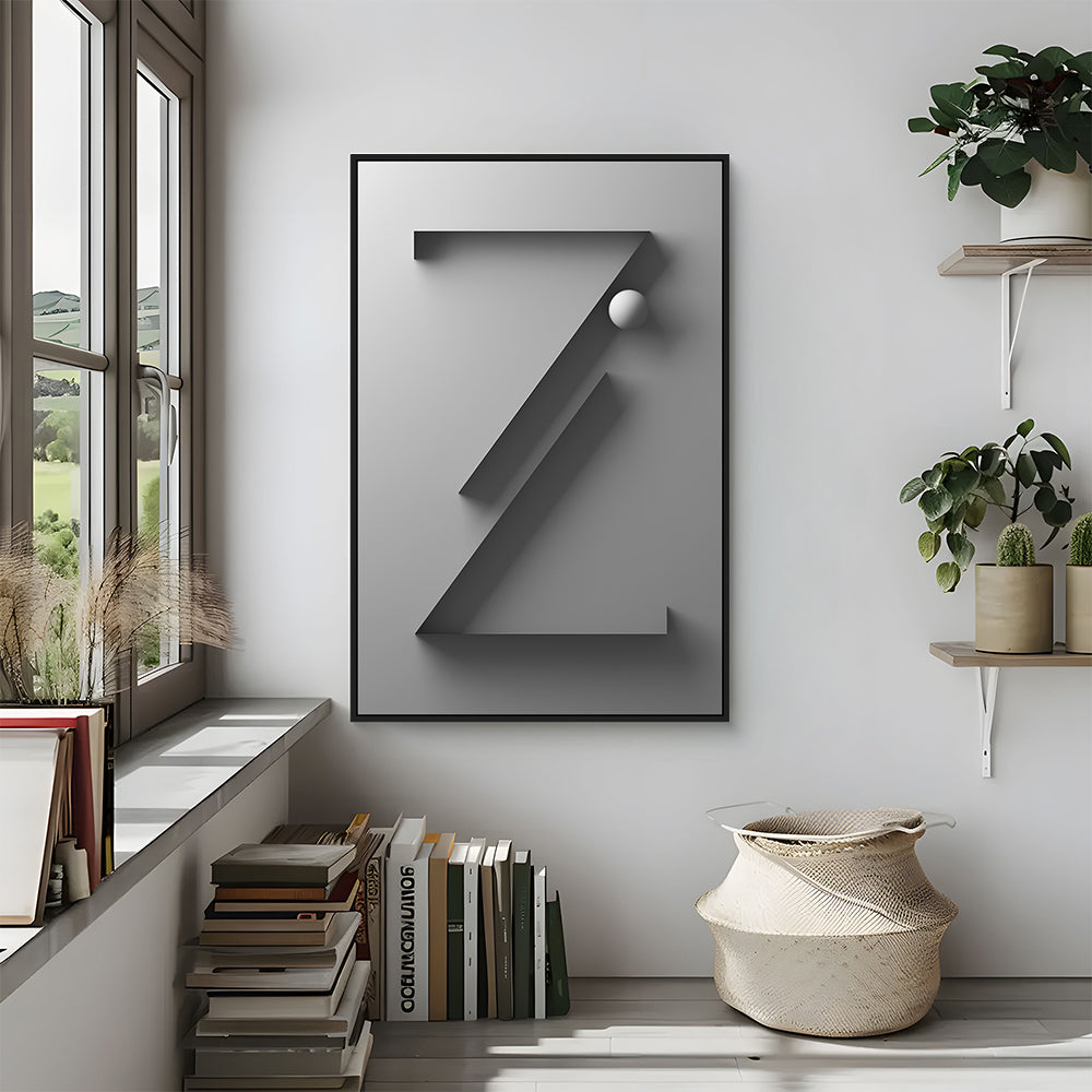 Sleek Monochrome Geometric Z Canvas Wall Art