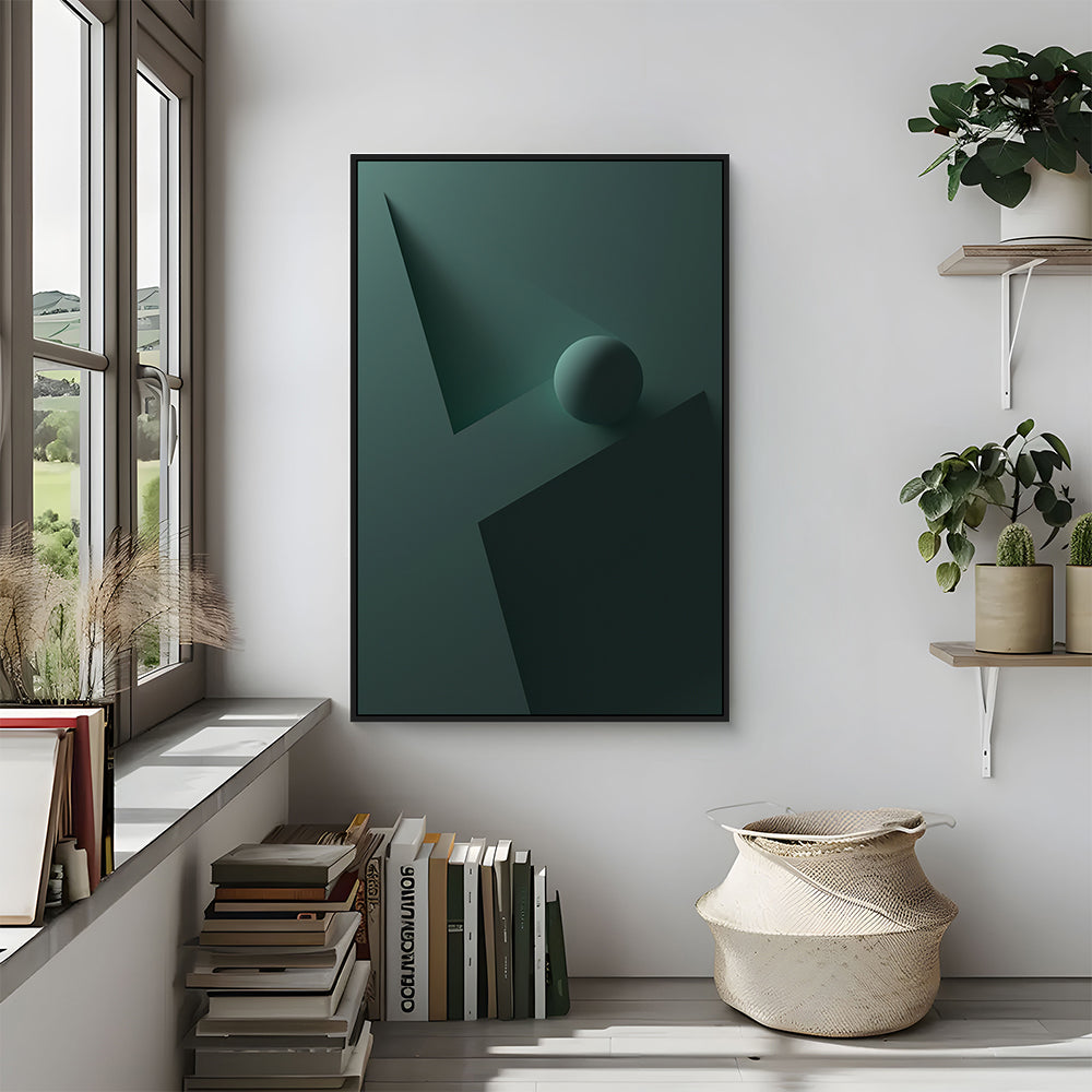 Mystic Green Geometric Shape With Sphere Canvas Wall Art