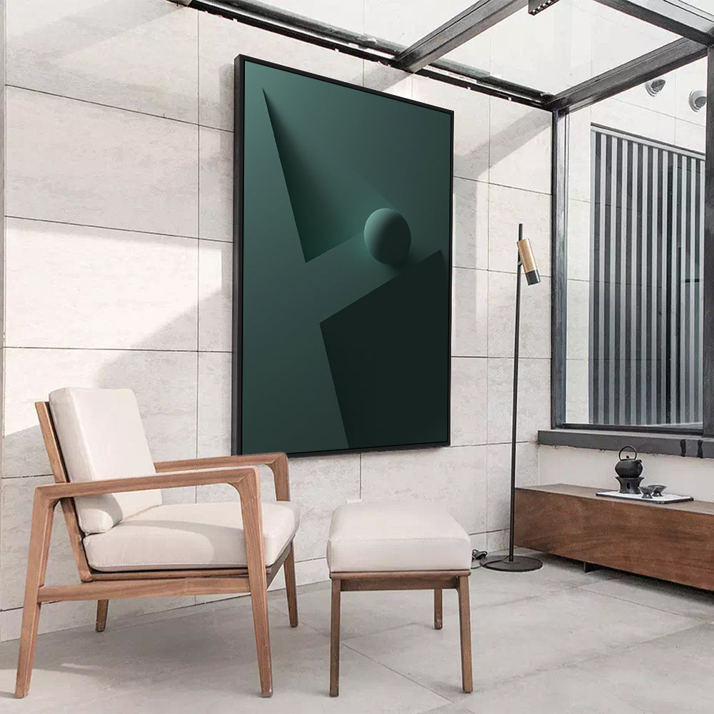Mystic Green Geometric Shape With Sphere Canvas Wall Art