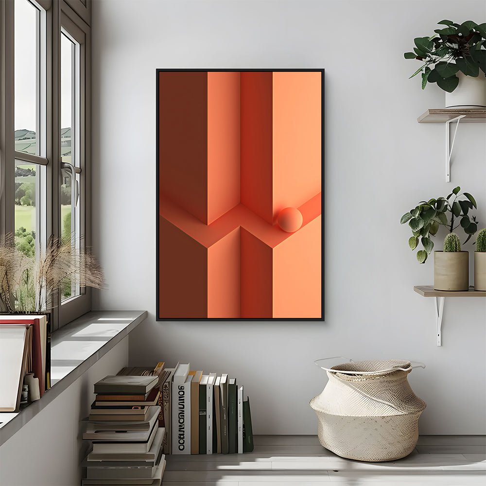 Bold Orange Geometric Design With Sphere Canvas Wall Art