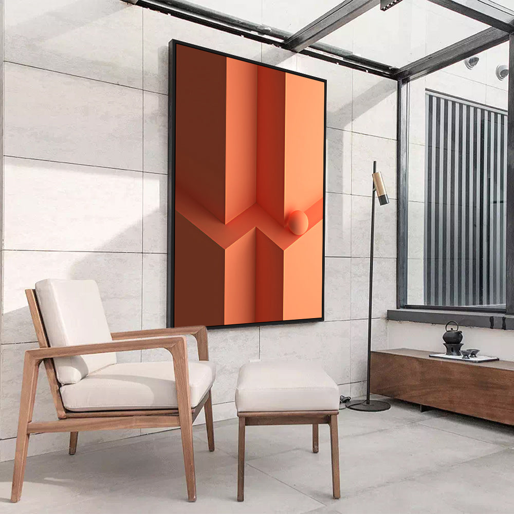 Bold Orange Geometric Design With Sphere Canvas Wall Art