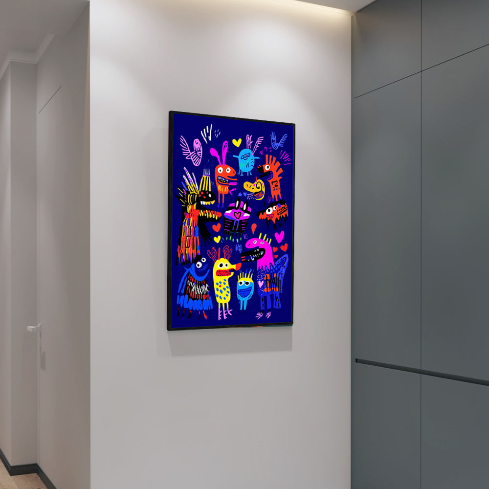 Playful Neon Creatures Canvas Wall Art