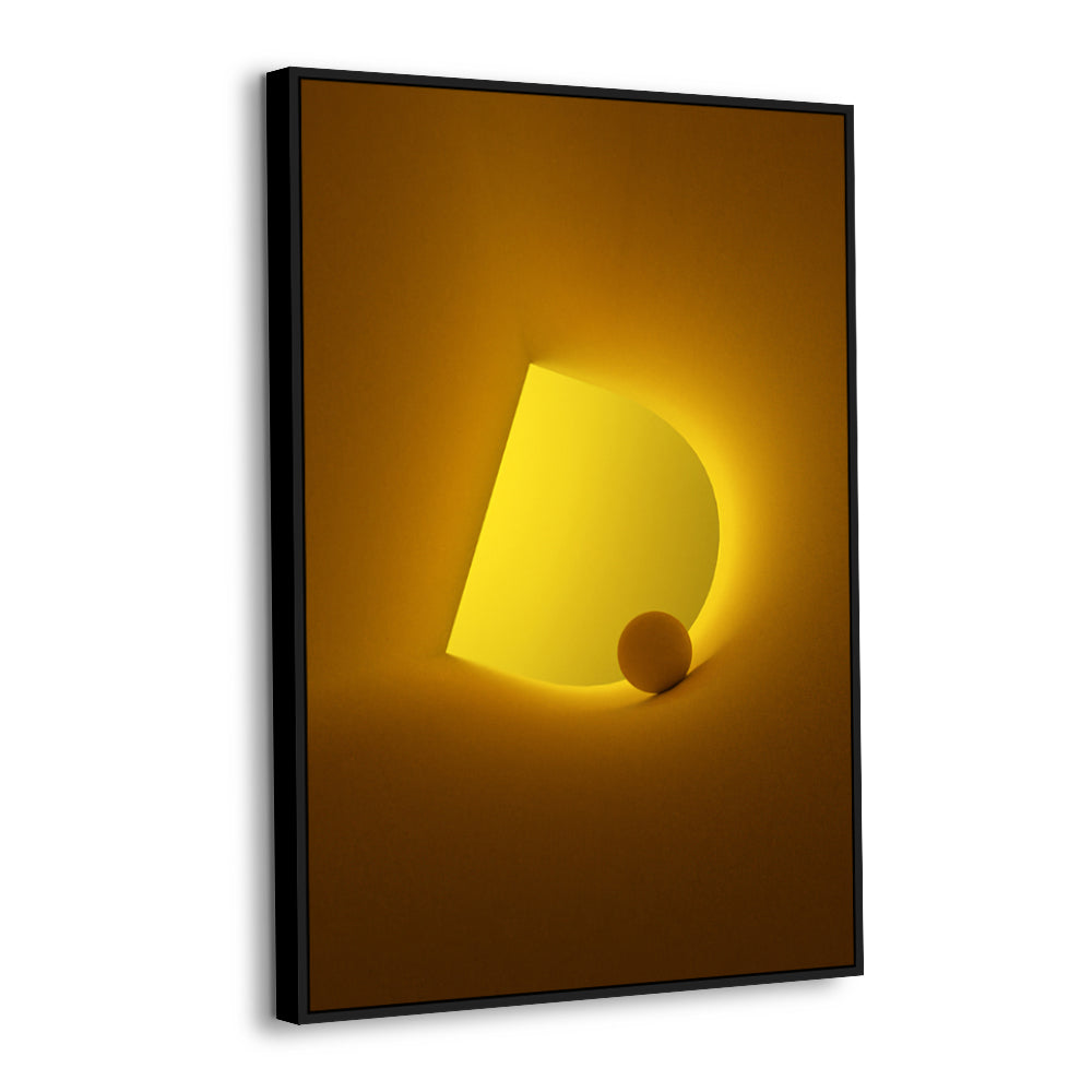 Vibrant Yellow Geometric Shape And Sphere Canvas Wall Art