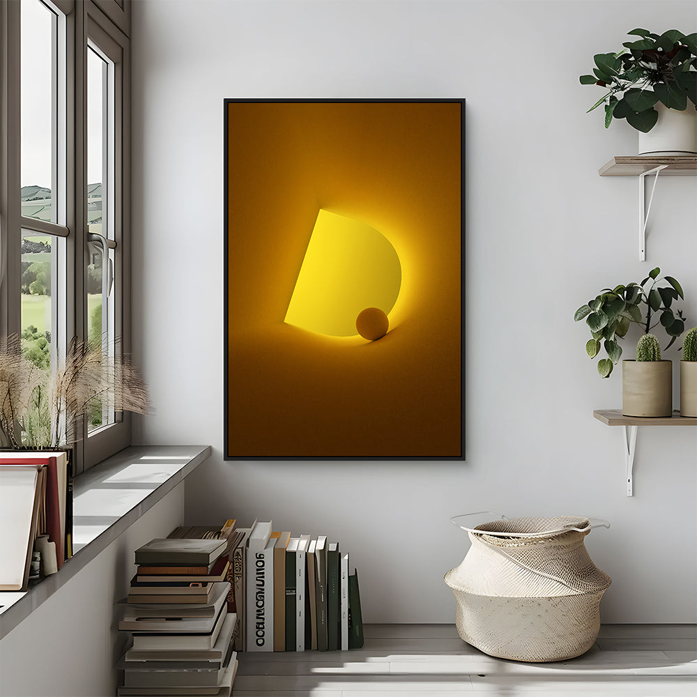 Vibrant Yellow Geometric Shape And Sphere Canvas Wall Art