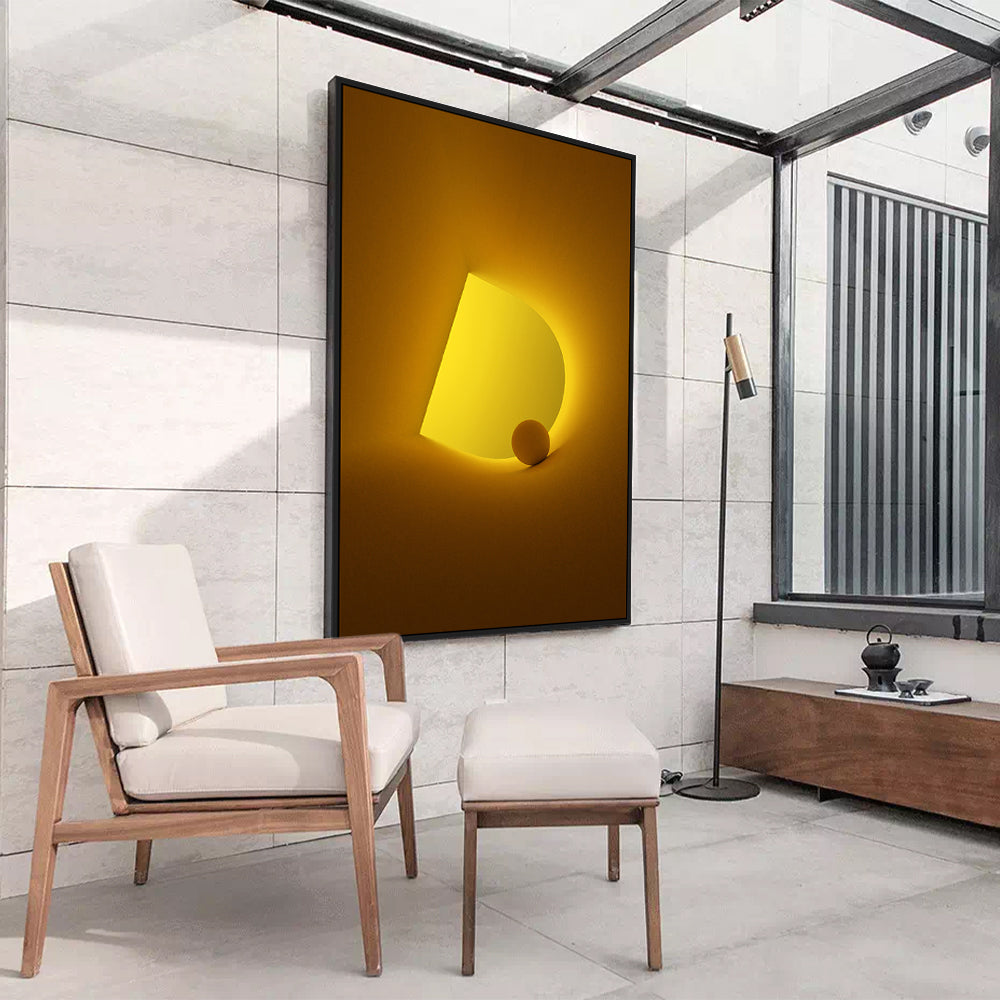 Vibrant Yellow Geometric Shape And Sphere Canvas Wall Art