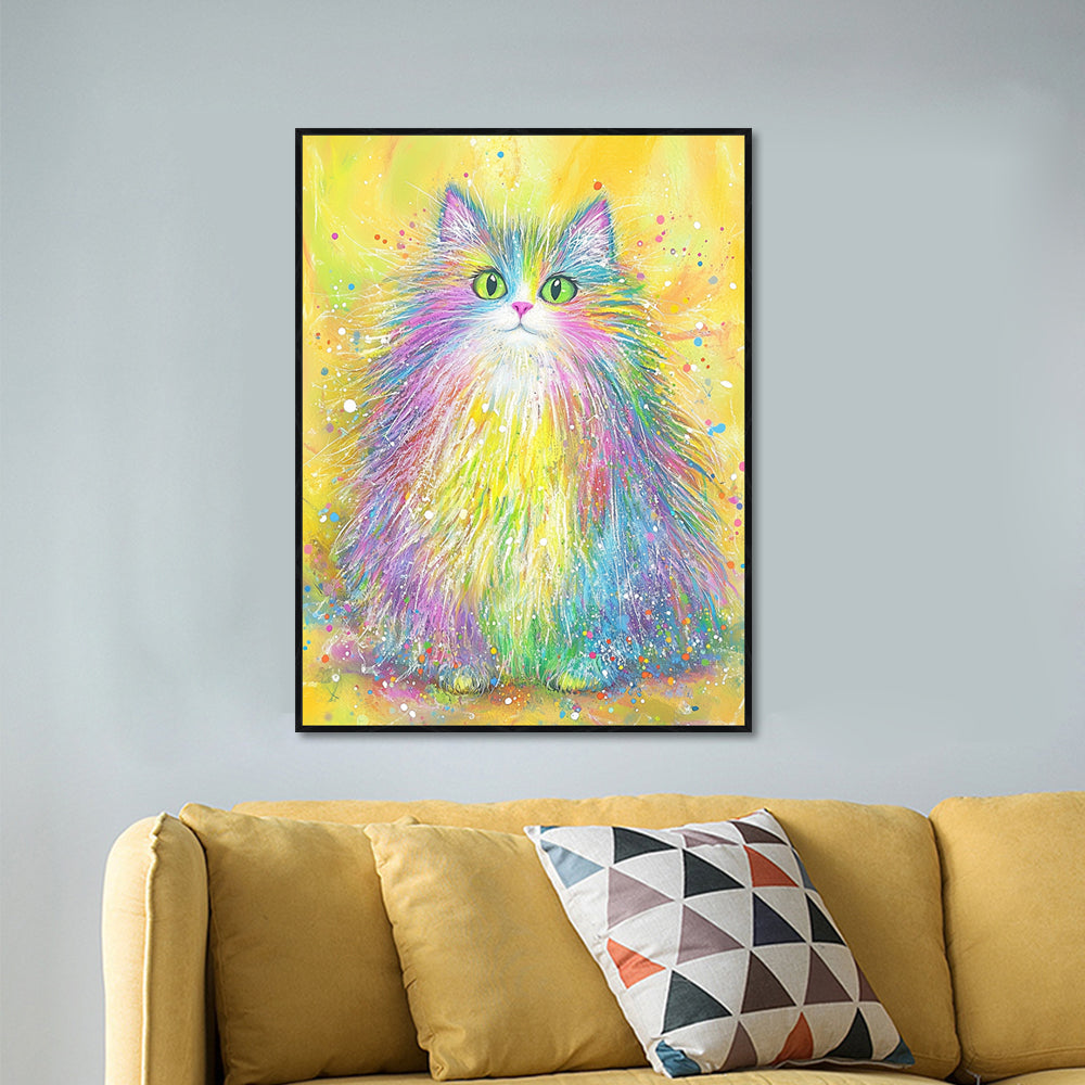 Vibrant Rainbow Cat Canvas Wall Art