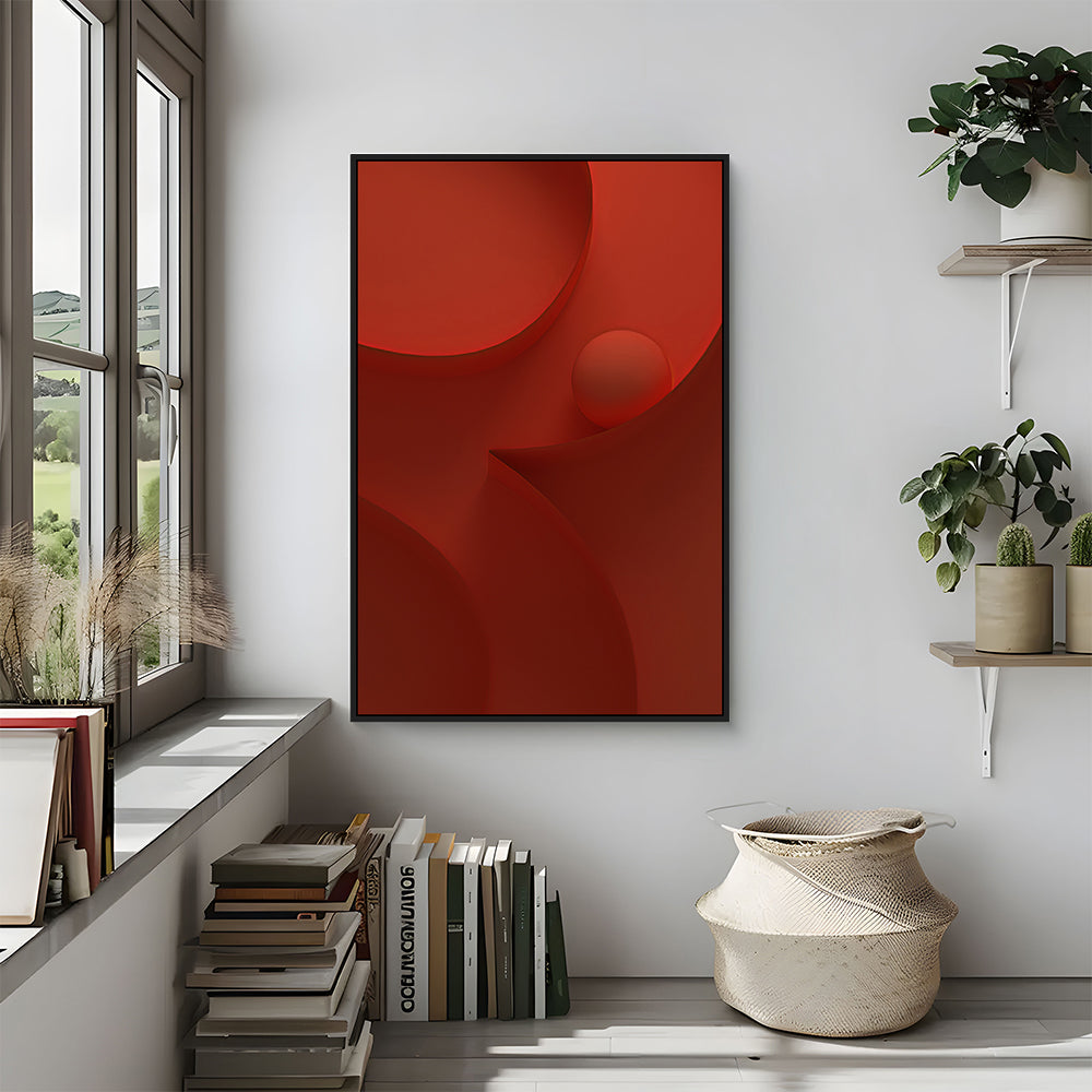 Bold Red Geometric Design With Spherical Element Canvas Wall Art