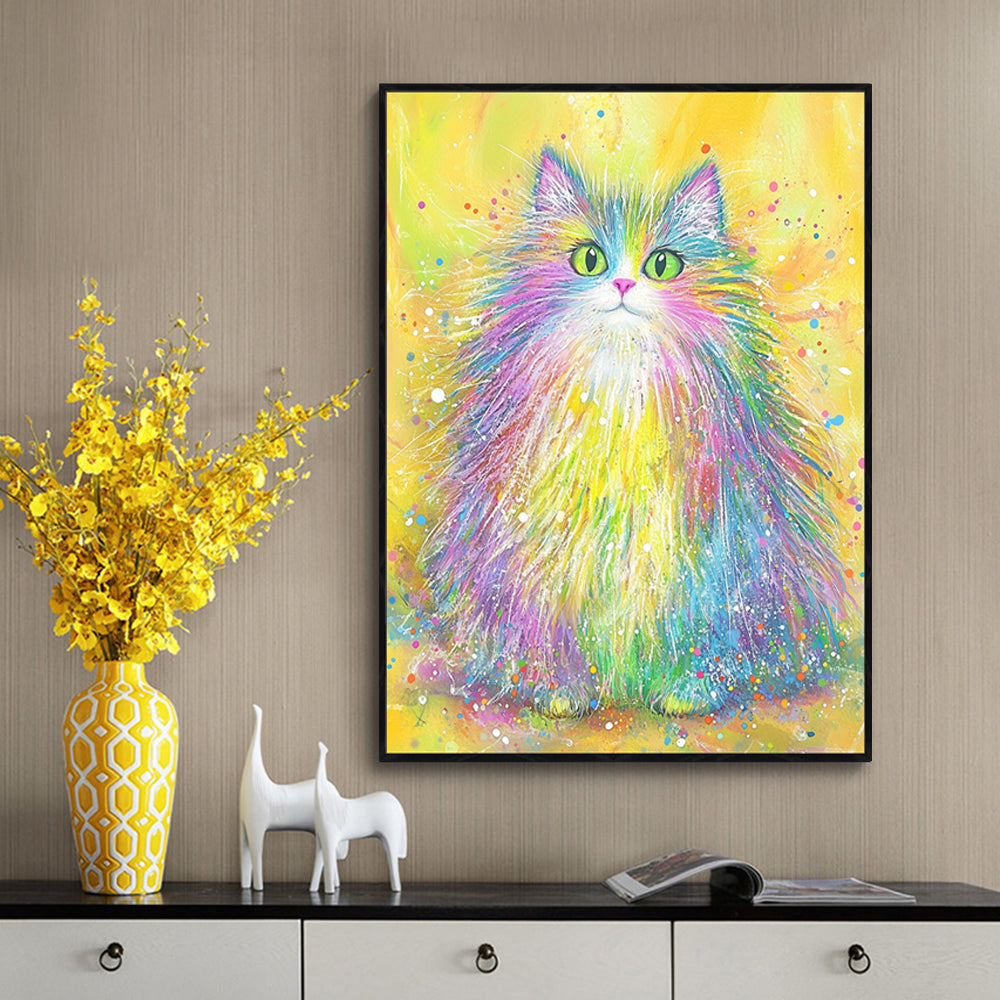 Vibrant Rainbow Cat Canvas Wall Art