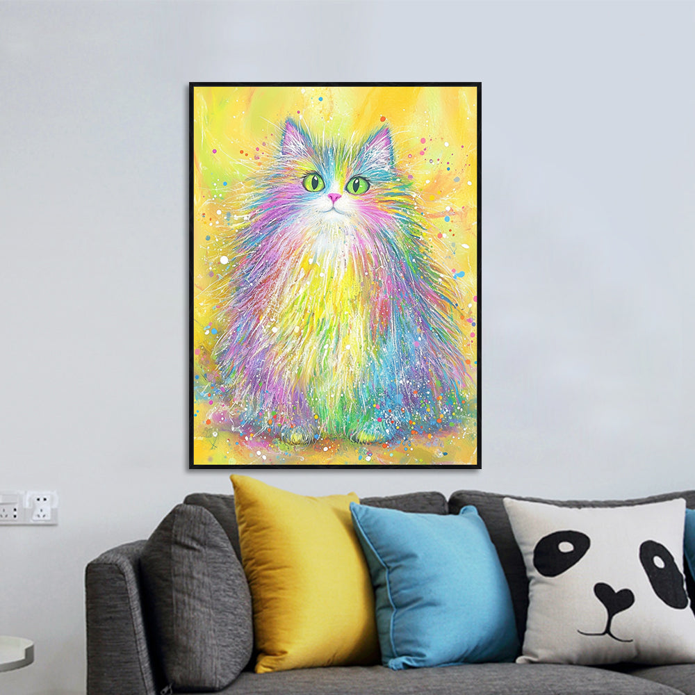 Vibrant Rainbow Cat Canvas Wall Art