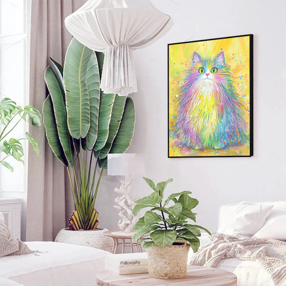 Vibrant Rainbow Cat Canvas Wall Art