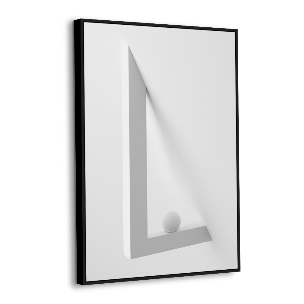 Minimalist White Geometric "L" Shape With Spherical Element Canvas Wall Art