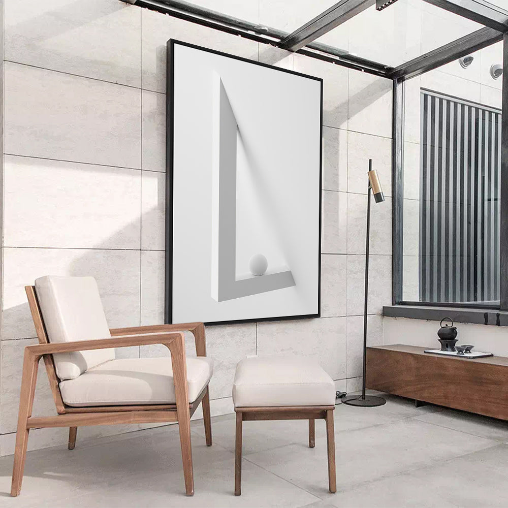 Minimalist White Geometric "L" Shape With Spherical Element Canvas Wall Art