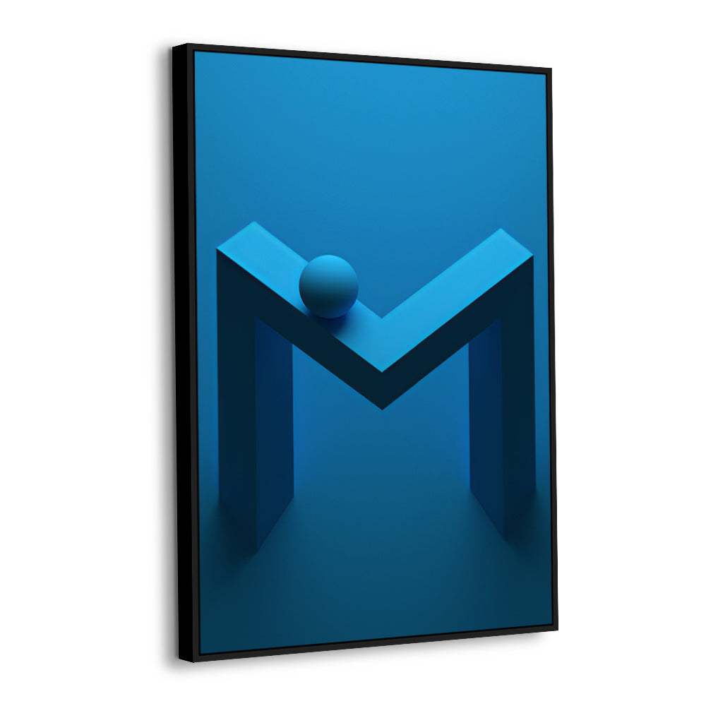 Modern Blue Geometric "M" Shape With Spherical Element Canvas Wall Art