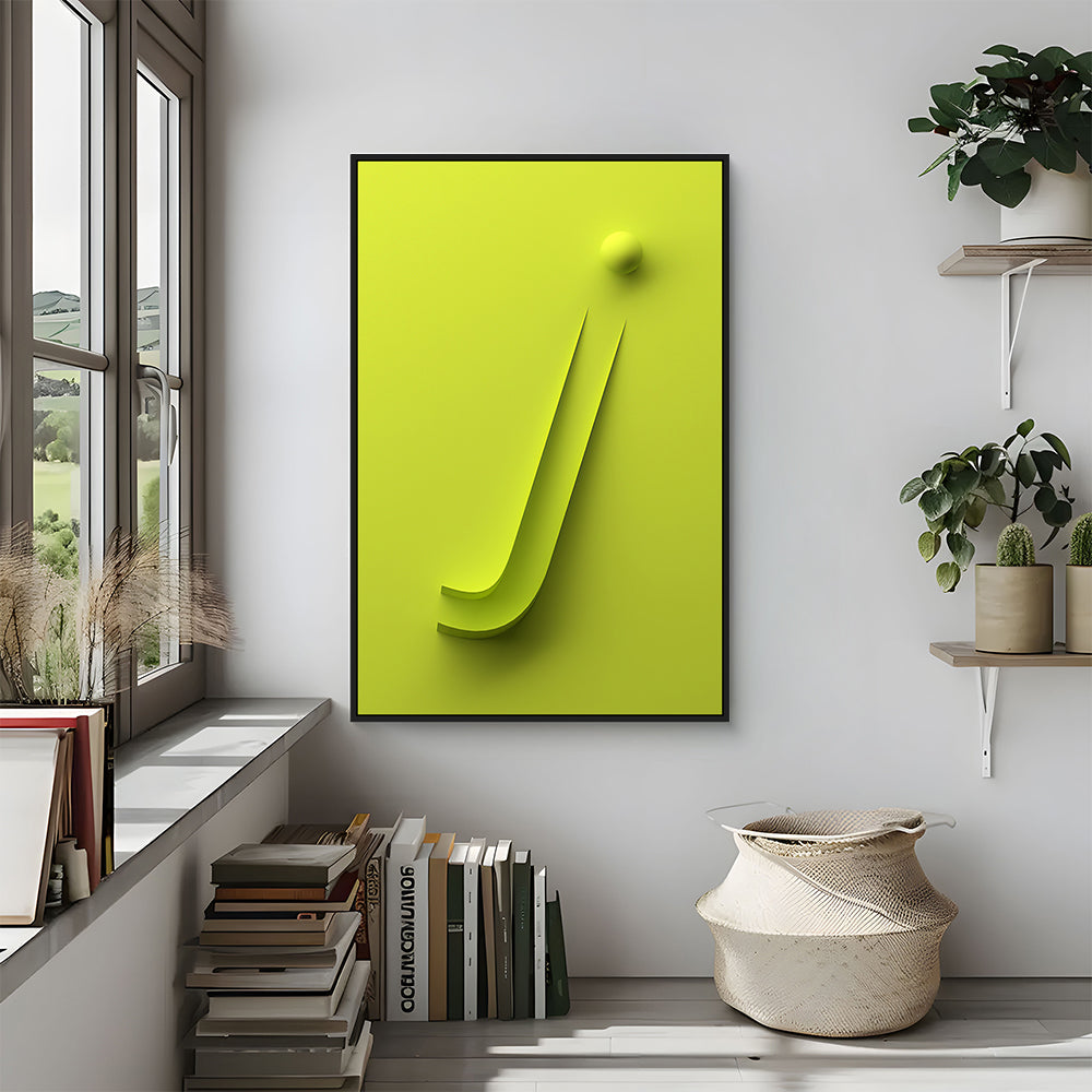Vibrant Yellow Geometric "J" Shape With Spherical Element Canvas Wall Art