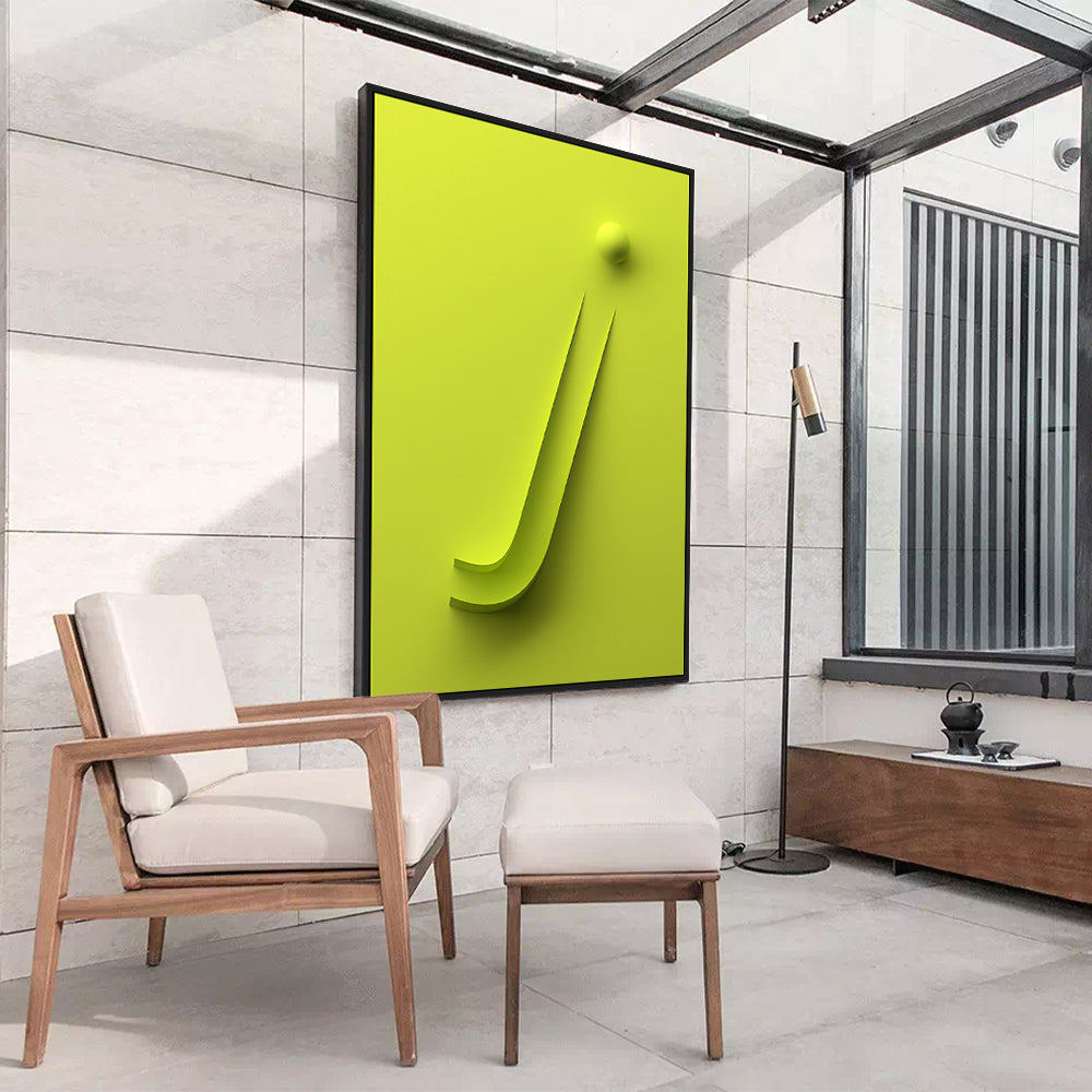 Vibrant Yellow Geometric "J" Shape With Spherical Element Canvas Wall Art