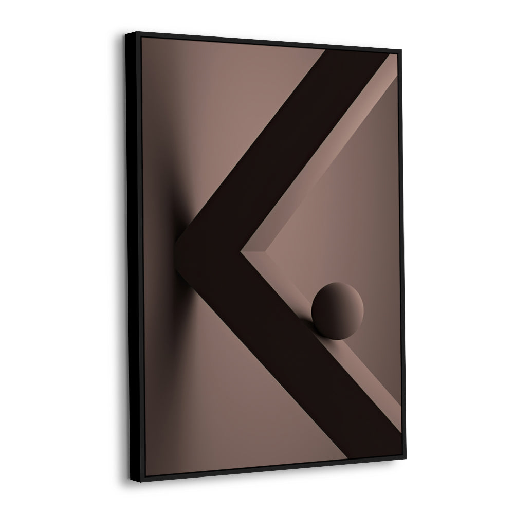 Elegant Brown Geometric "K" Shape With Spherical Element Canvas Wall Art
