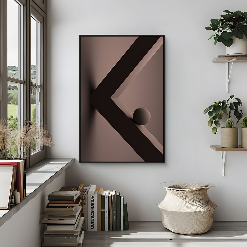 Elegant Brown Geometric "K" Shape With Spherical Element Canvas Wall Art