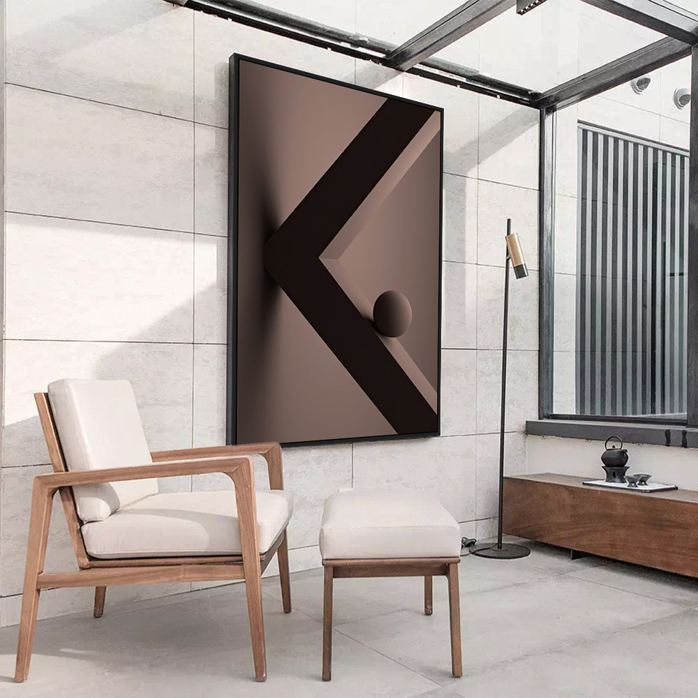 Elegant Brown Geometric "K" Shape With Spherical Element Canvas Wall Art