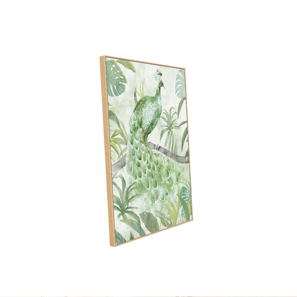 Elegant Green Peacock Watercolor – Tropical Jungle Aesthetic Canvas Wall Art