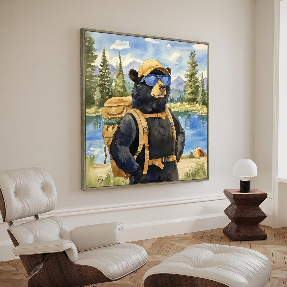 Adventure Bear- Wilderness Explorer Design Canvas Wall Art