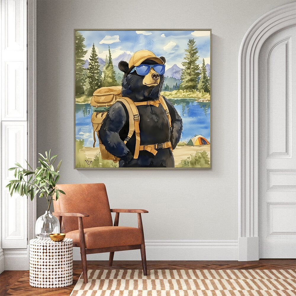 Adventure Bear- Wilderness Explorer Design Canvas Wall Art