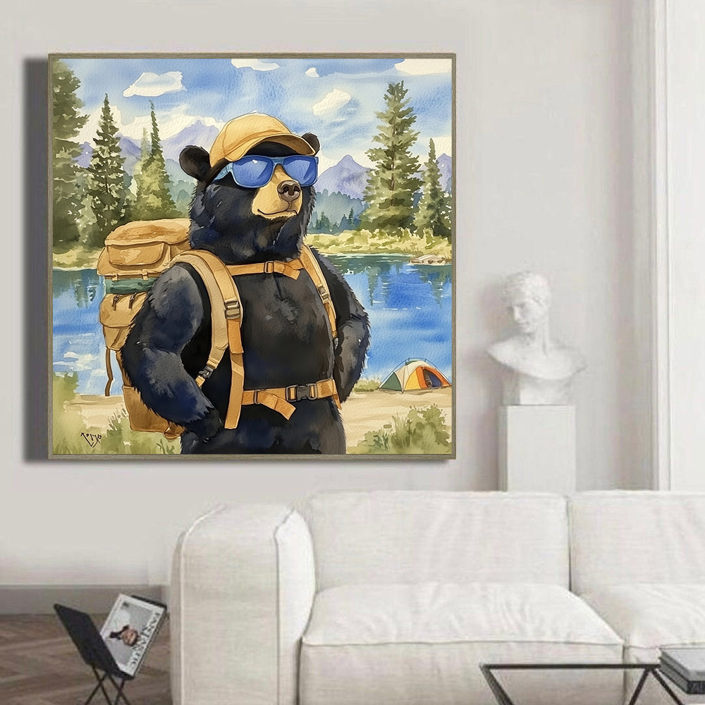 Adventure Bear- Wilderness Explorer Design Canvas Wall Art