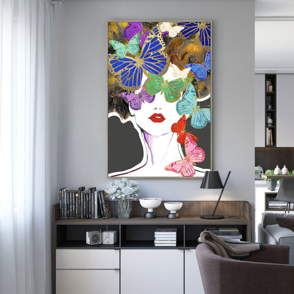 Butterfly Muse: Vibrant Elegance Canvas Wall Art