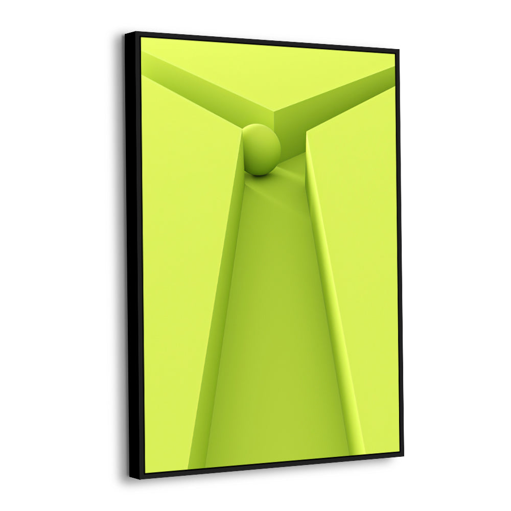Vibrant Lime Green Geometric "Y" Shape With Spherical Element Canvas Wall Art