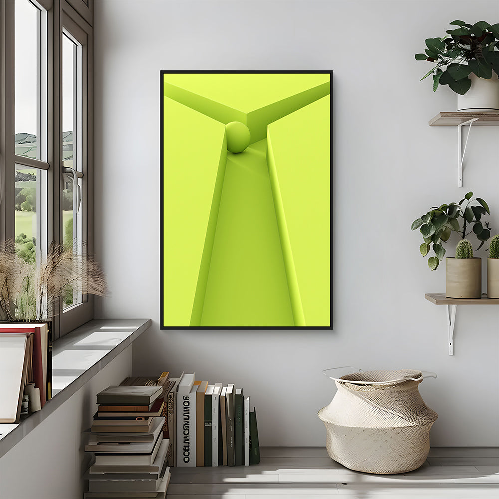 Vibrant Lime Green Geometric "Y" Shape With Spherical Element Canvas Wall Art