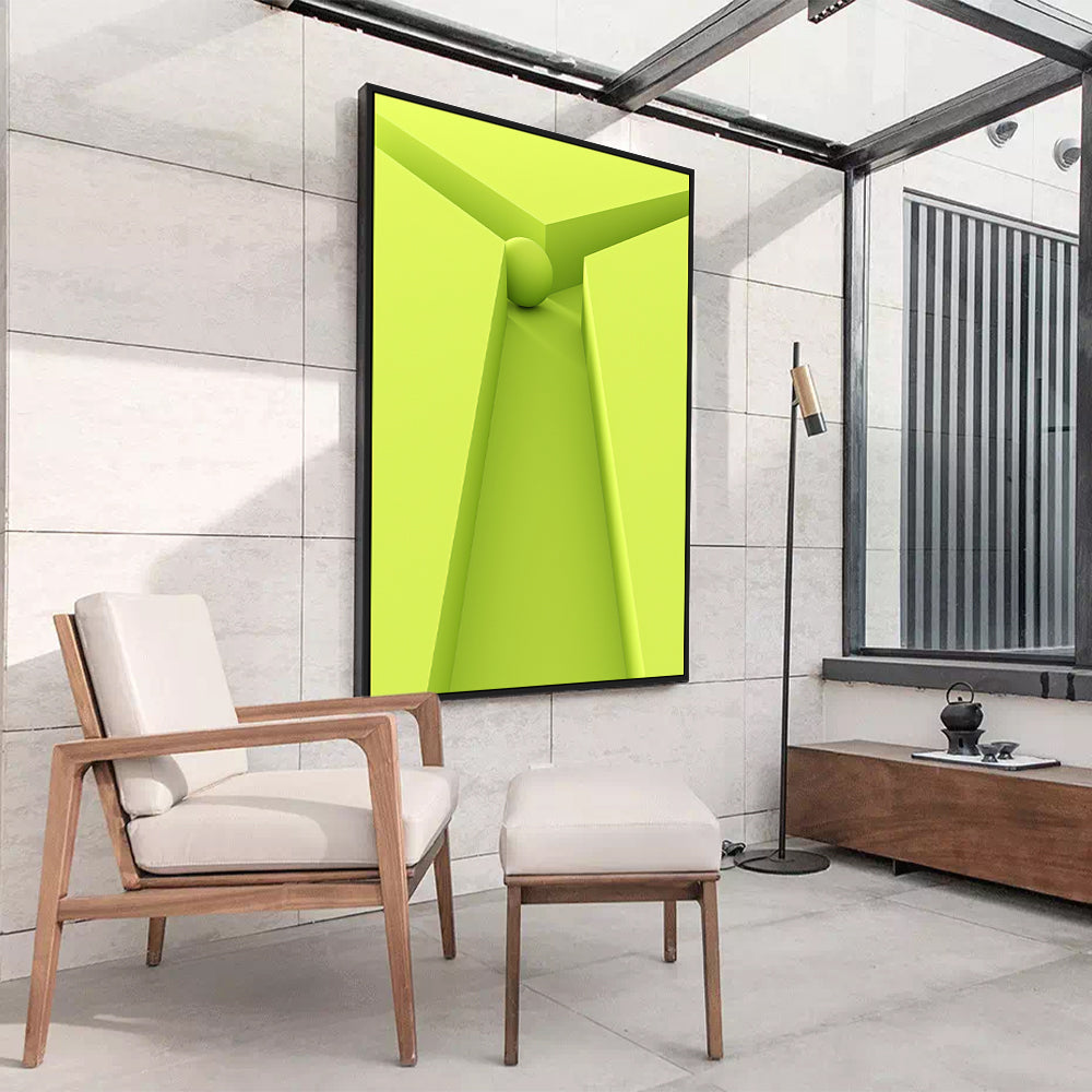 Vibrant Lime Green Geometric "Y" Shape With Spherical Element Canvas Wall Art