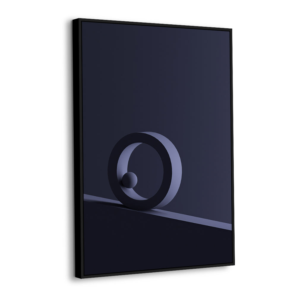 Minimalist Dark Blue Geometric Circle And Sphere Canvas Wall Art