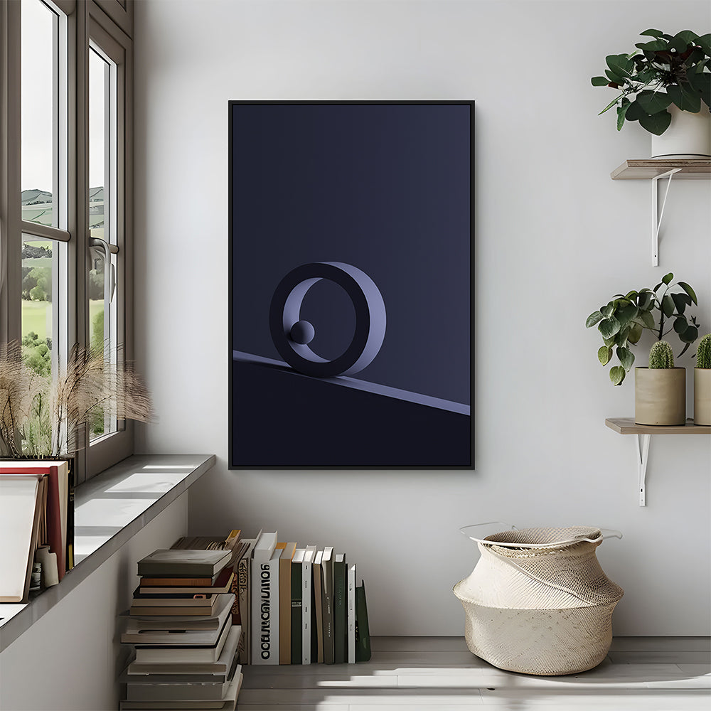 Minimalist Dark Blue Geometric Circle And Sphere Canvas Wall Art