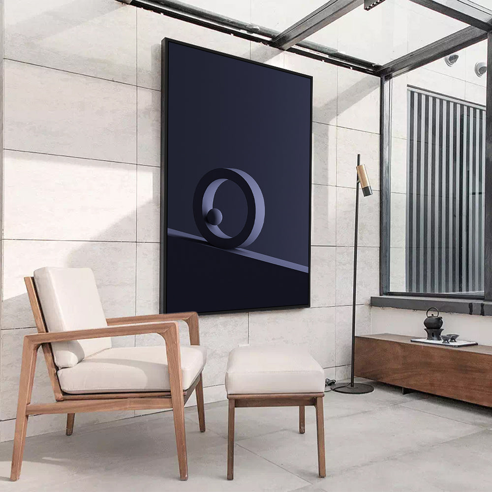 Minimalist Dark Blue Geometric Circle And Sphere Canvas Wall Art