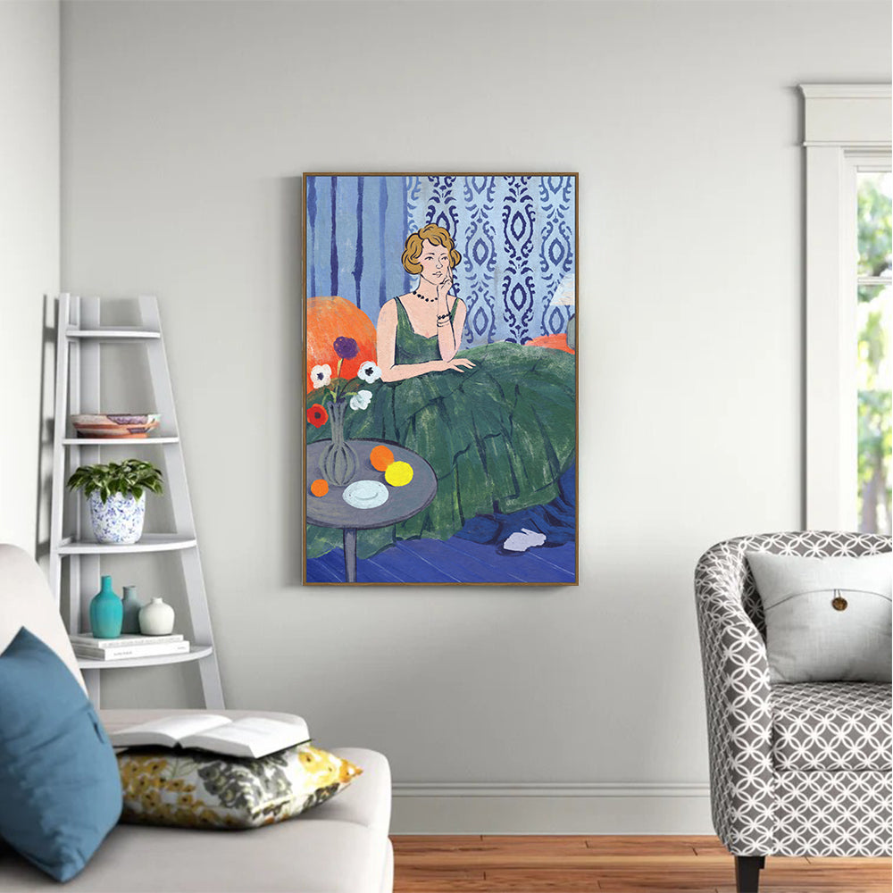 Vintage Charm: Lady In Green Canvas Wall Art