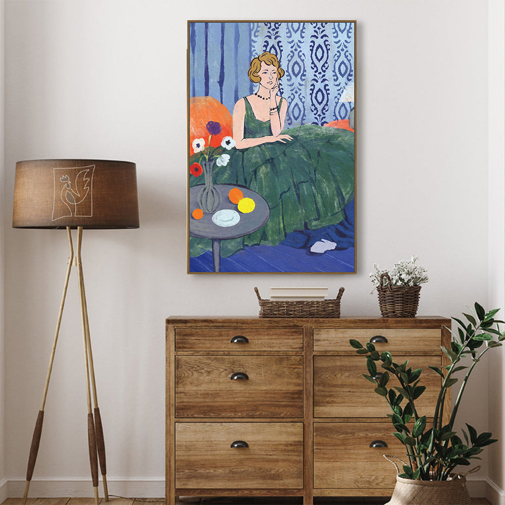Vintage Charm: Lady In Green Canvas Wall Art