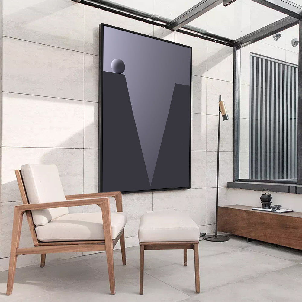 Contemporary Geometric Abstract Canvas Wall Art With Sphere on Edge