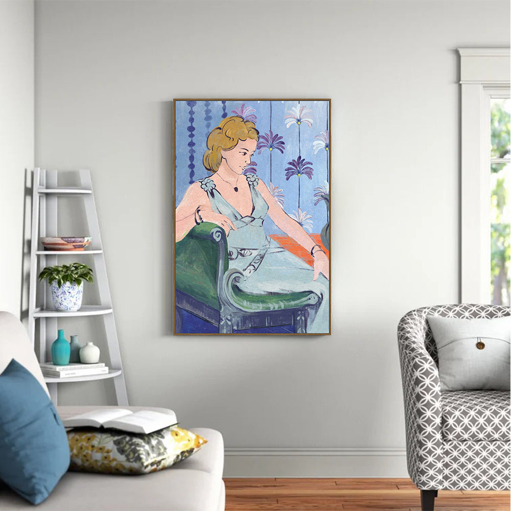 Poised Elegance: Lady In Blue Canvas Wall Art